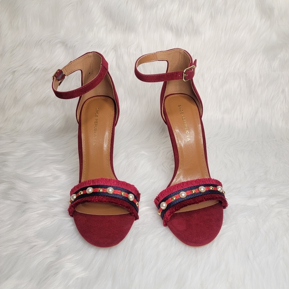 Suede ankle strap heels and rhinestones. - Picture 2 of 9